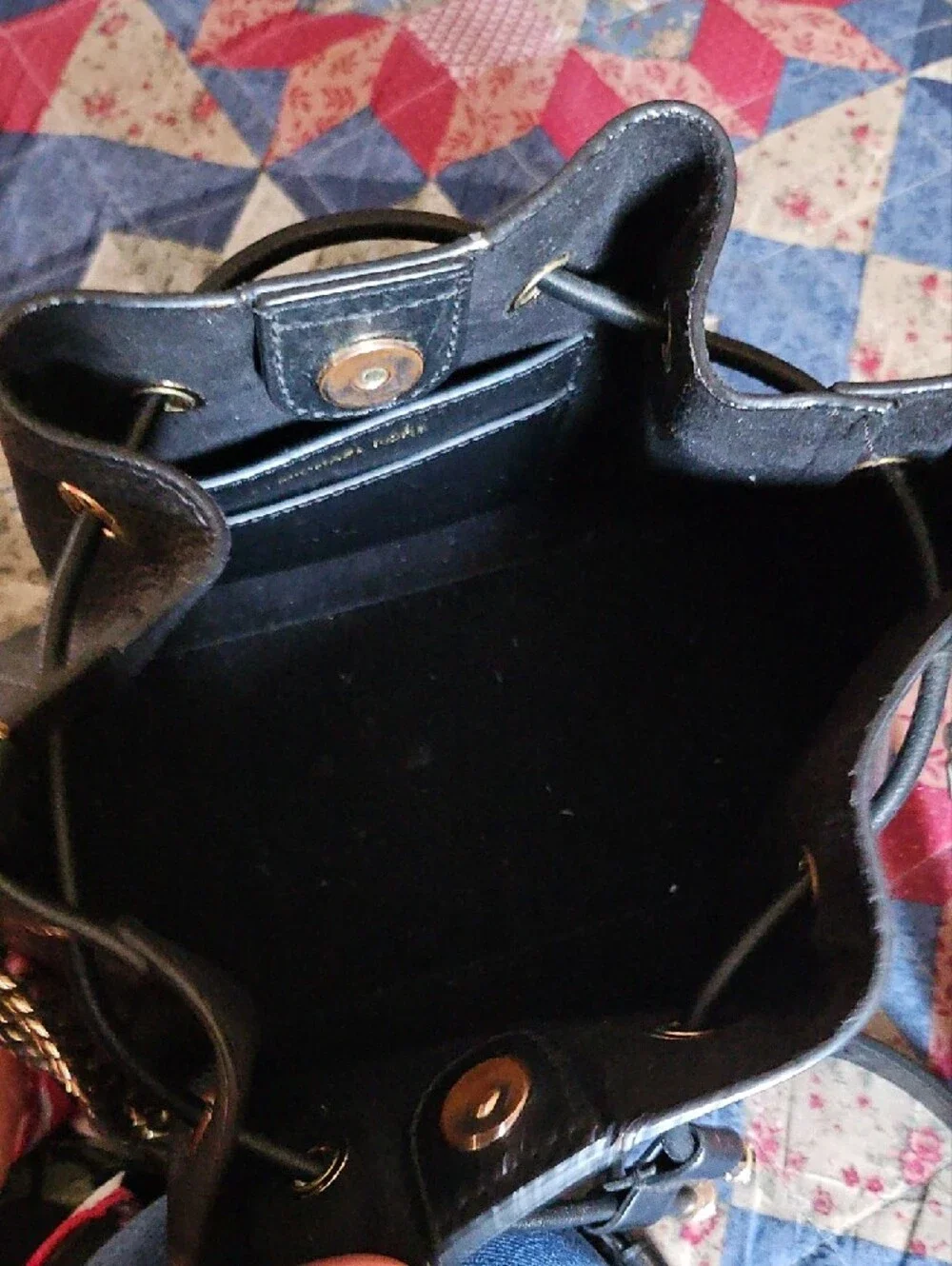 Michael Kors Black Pebbled Leather Drawstring Bucket Bag